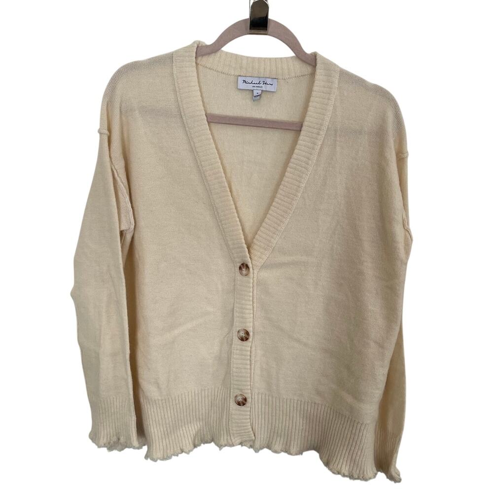 Michael Stars Cream Raw Hem 3-button Cardigan Women's Sweater S